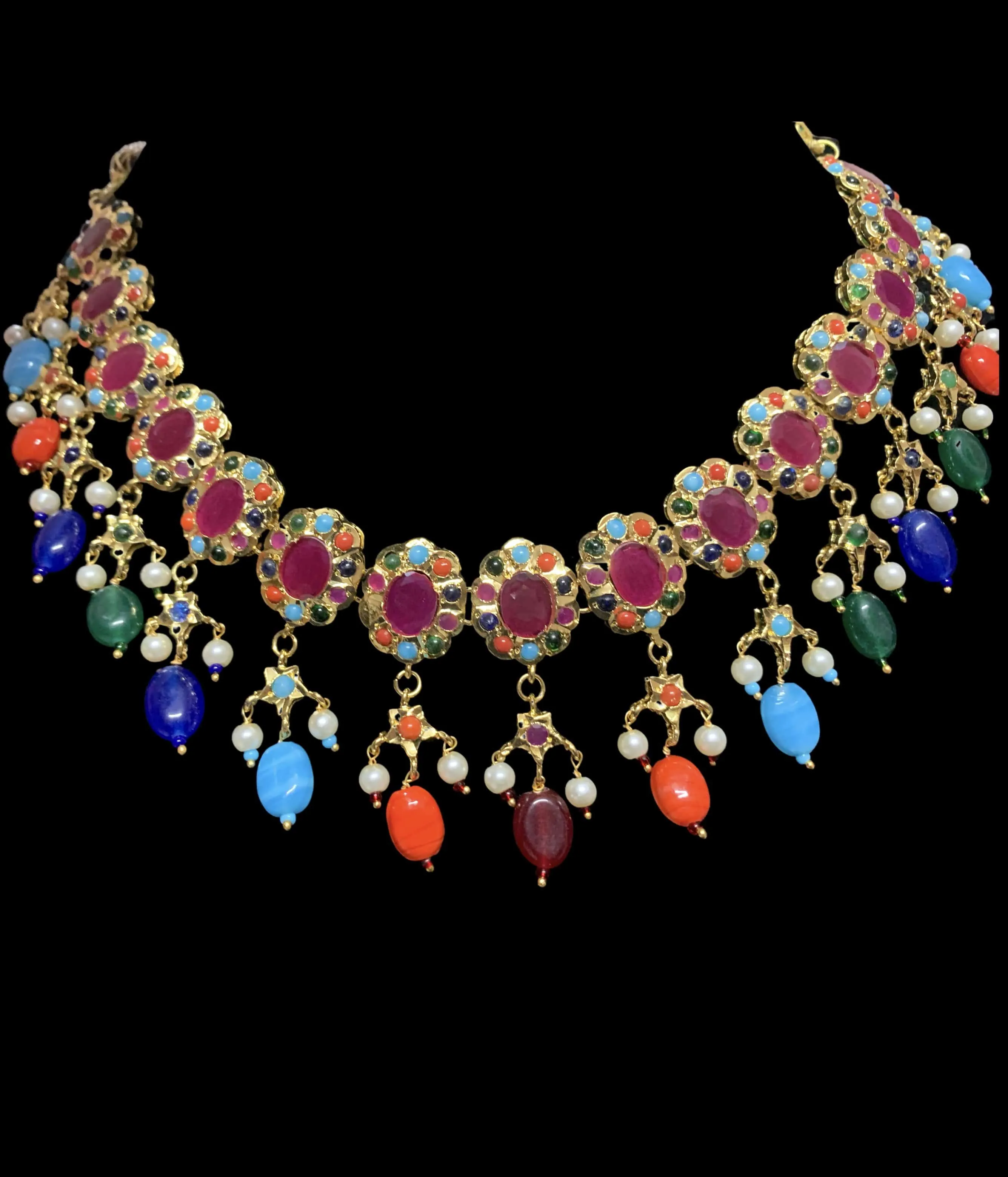 NS97 Pranila navratan hyderabadi necklace set ( SHIPS IN 4 WEEKS  )