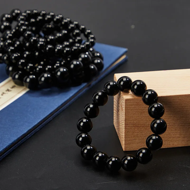 Obsidian Bracelet Beaded Round Beads Obsidian