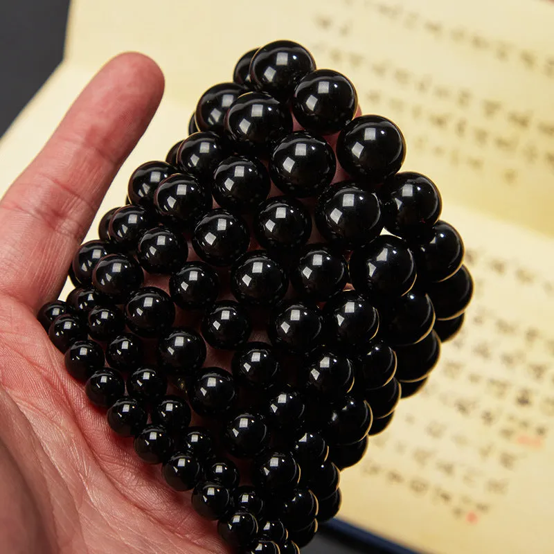 Obsidian Bracelet Beaded Round Beads Obsidian