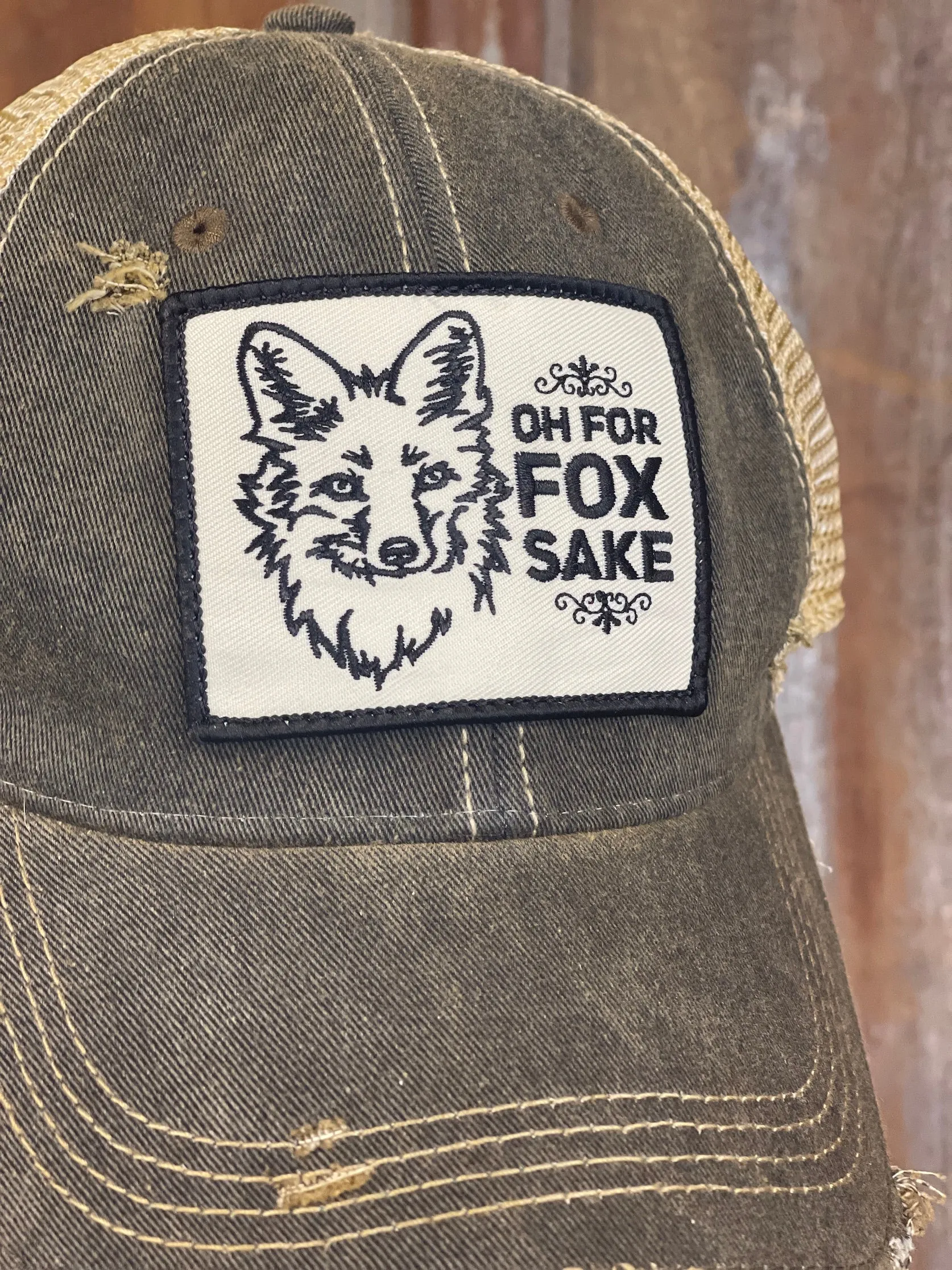 Oh For Fox Sake hat- Distressed Black