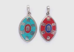 Om Mani Tibetan Kalachakra White Metal Tibetan Pendant