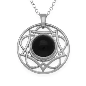 Onyx Celtic Interweave Wave Knotwork Stud Pendant in Sterling Silver