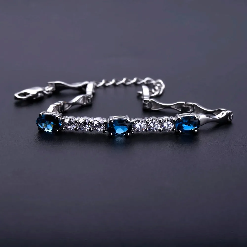 Oval Natural Blue Topaz Silver Bracelet