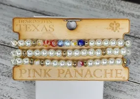 Pearl and colored bead 3-band elastic bracelet