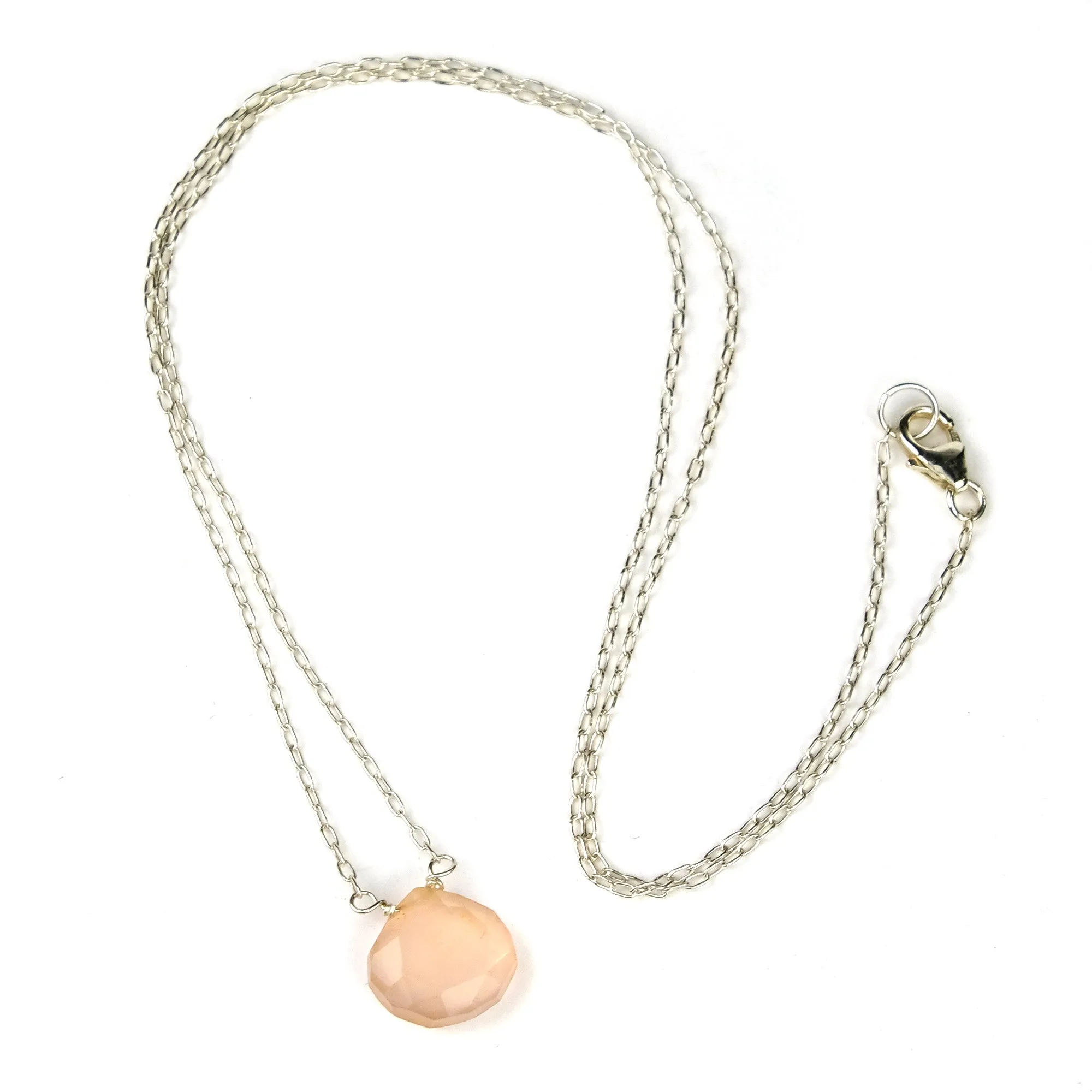 Pink Chalcedony on Sterling Silver Chain with Sterling Silver Trigger Clasp Necklace