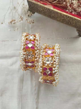 Pink Color Gold Plated Jadau Kundan Bangles - MB137YP