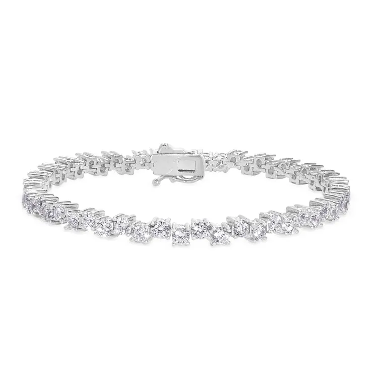 Platinum Finish Sterling Silver Micropave Bracelet with Simulated Diamonds