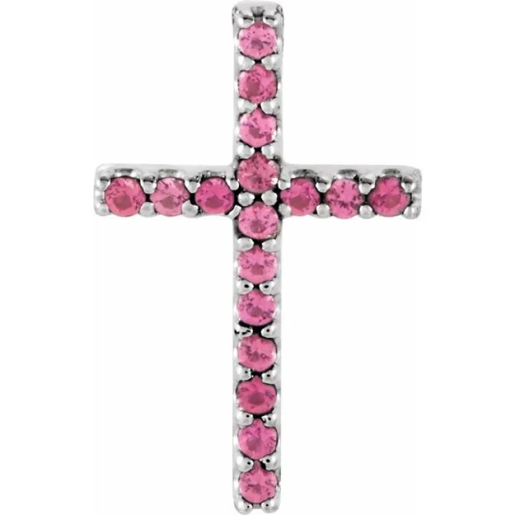 Platinum Natural Pink Tourmaline Petite Cross Pendant