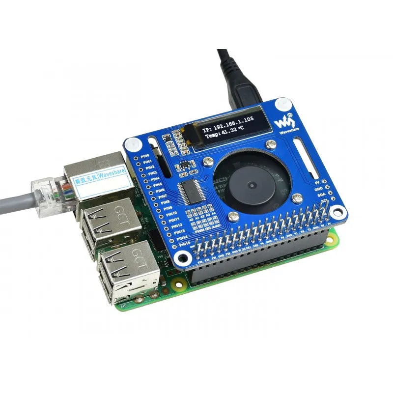 PWM Controlled Fan HAT for Raspberry Pi, I2C Bus, Temperature Monitor