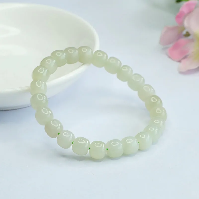 Qingshui Lake Jade Bracelet with Sterling Silver Beads