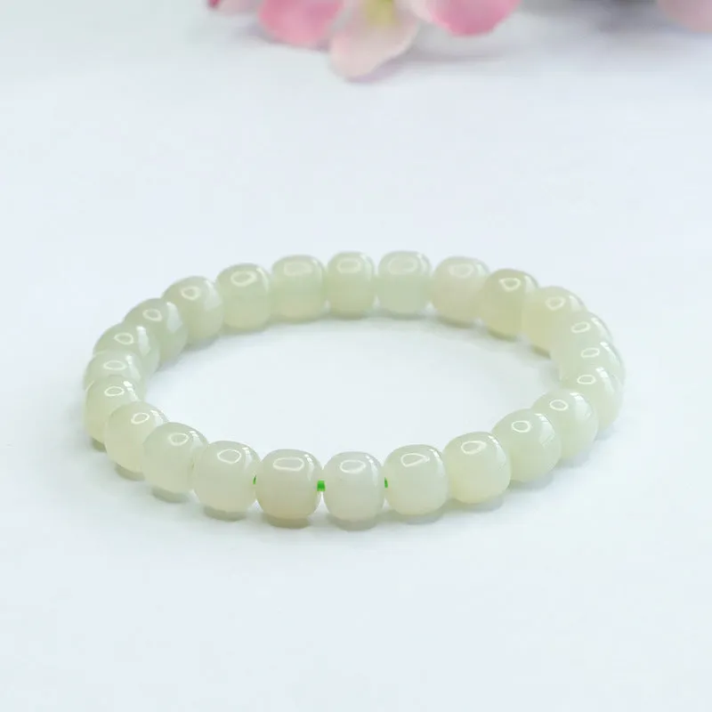 Qingshui Lake Jade Bracelet with Sterling Silver Beads