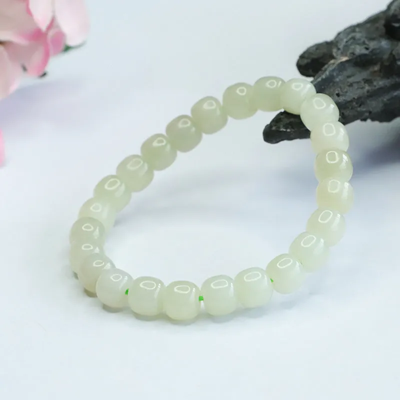 Qingshui Lake Jade Bracelet with Sterling Silver Beads