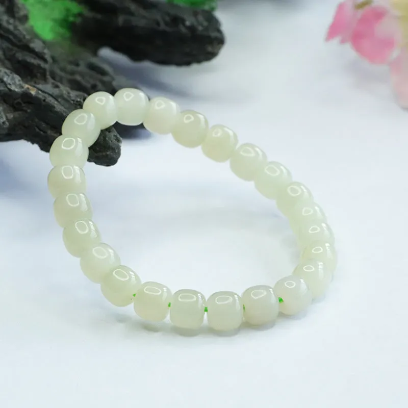 Qingshui Lake Jade Bracelet with Sterling Silver Beads