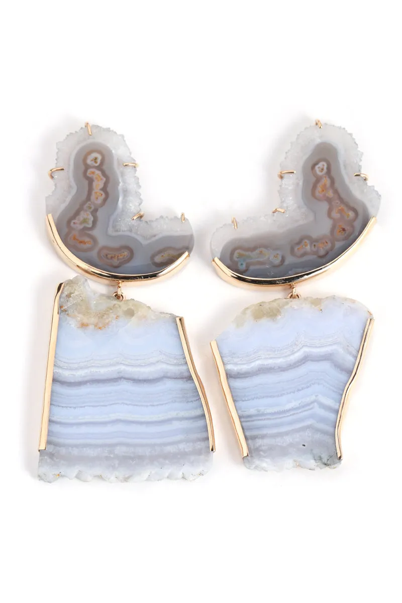 Quartz Chalcedony and Lace Agate Drop Earrings