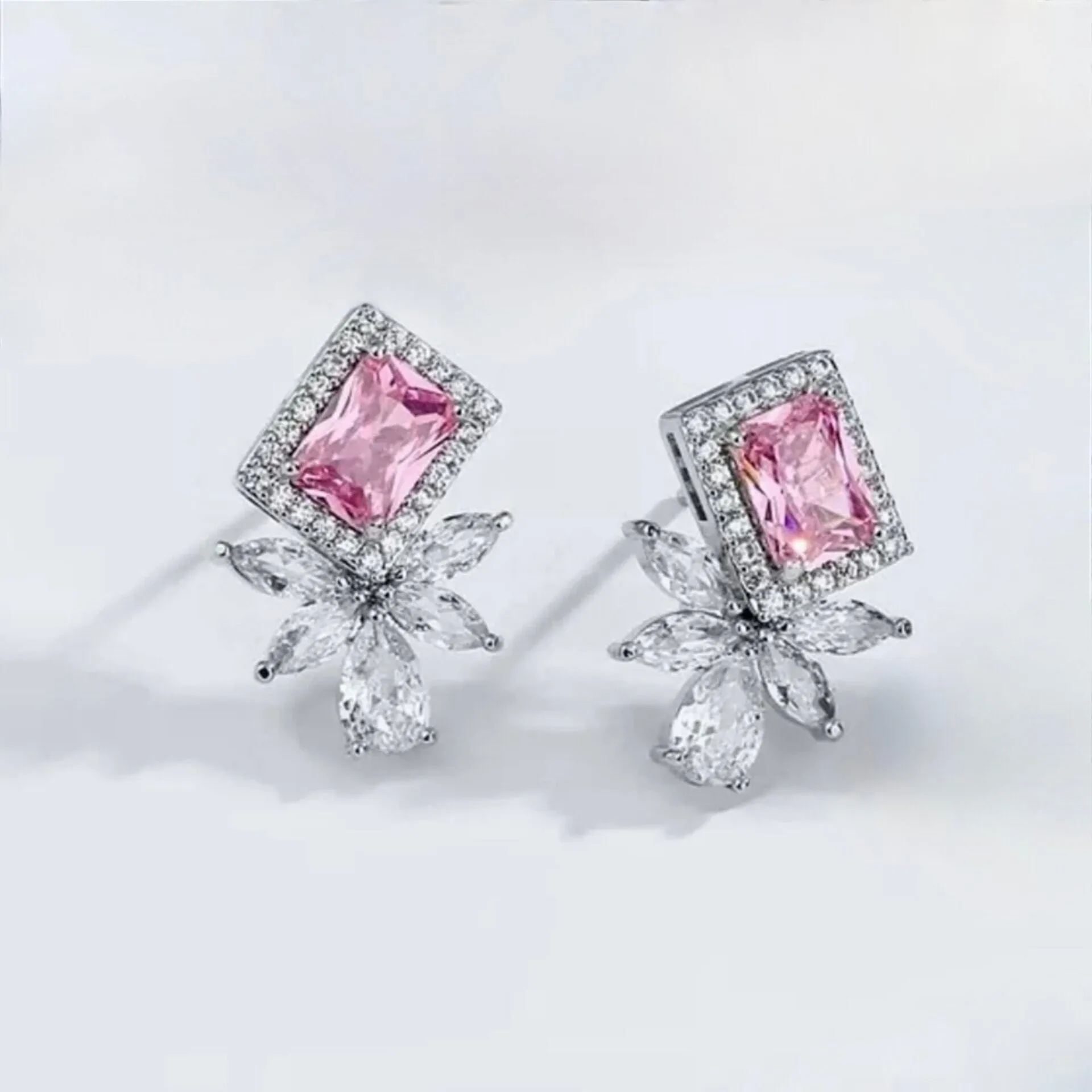 "Ava" - Pink CZ Bridal Stud Earrings