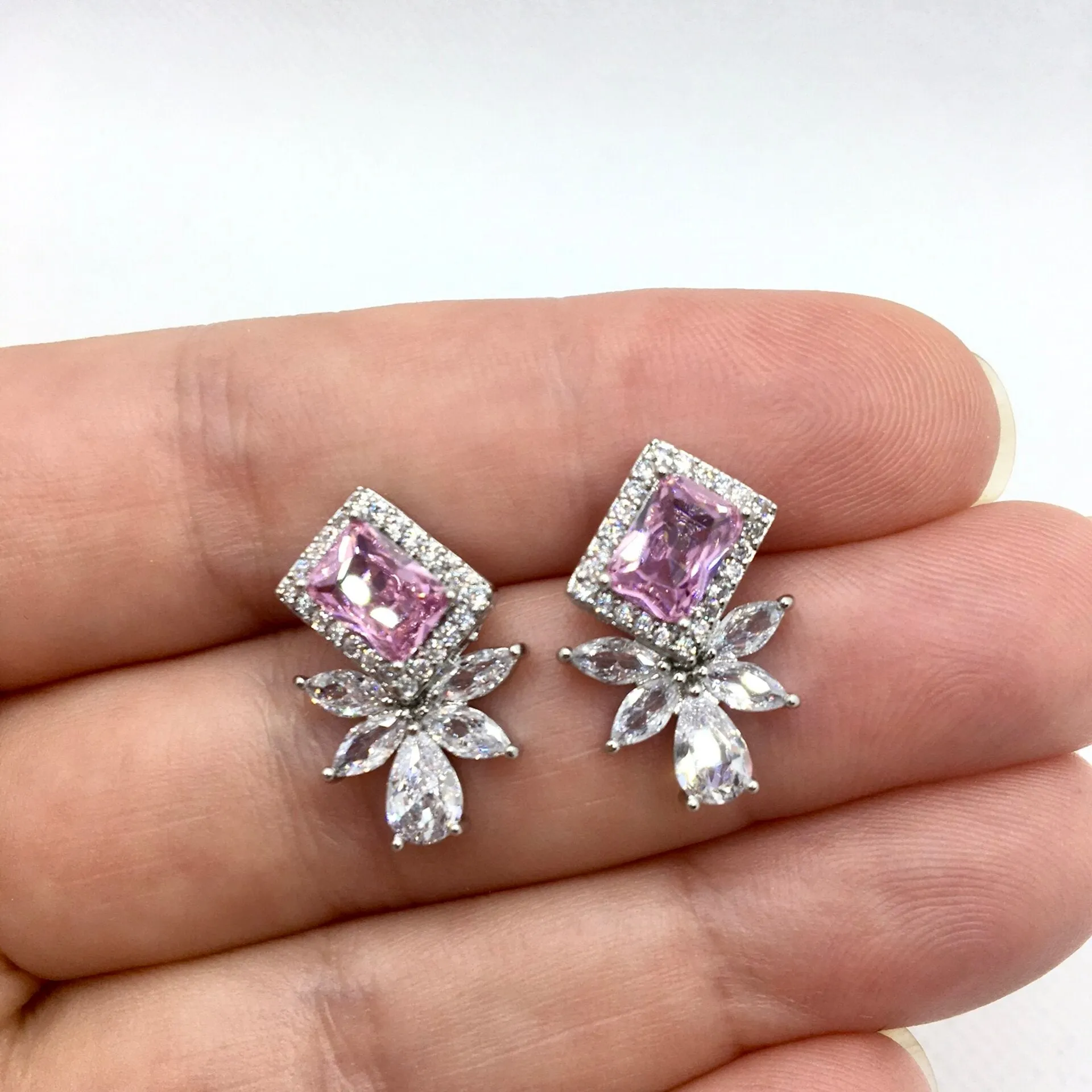 "Ava" - Pink CZ Bridal Stud Earrings