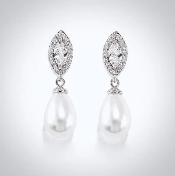 "Dani" - Pearl and Cubic Zirconia Bridal Earrings - Available in Silver, Rose Gold and Yellow Gold