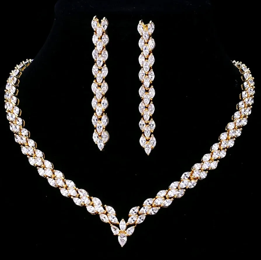 "Harmony" - Cubic Zirconia Bridal Three-Piece Jewelry Set - Available in Silver and Gold