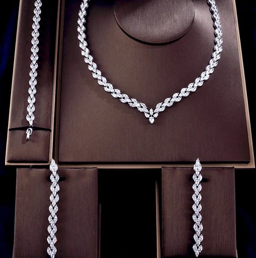 "Harmony" - Cubic Zirconia Bridal Three-Piece Jewelry Set - Available in Silver and Gold