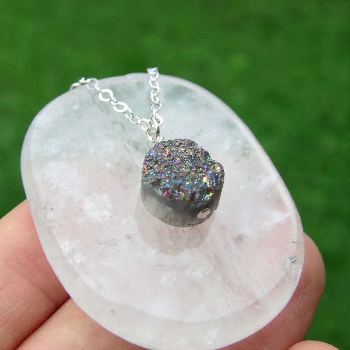 Rainbow Druzy Necklace | Rainbow Quartz Crystal Necklace | Druzy Jewelry