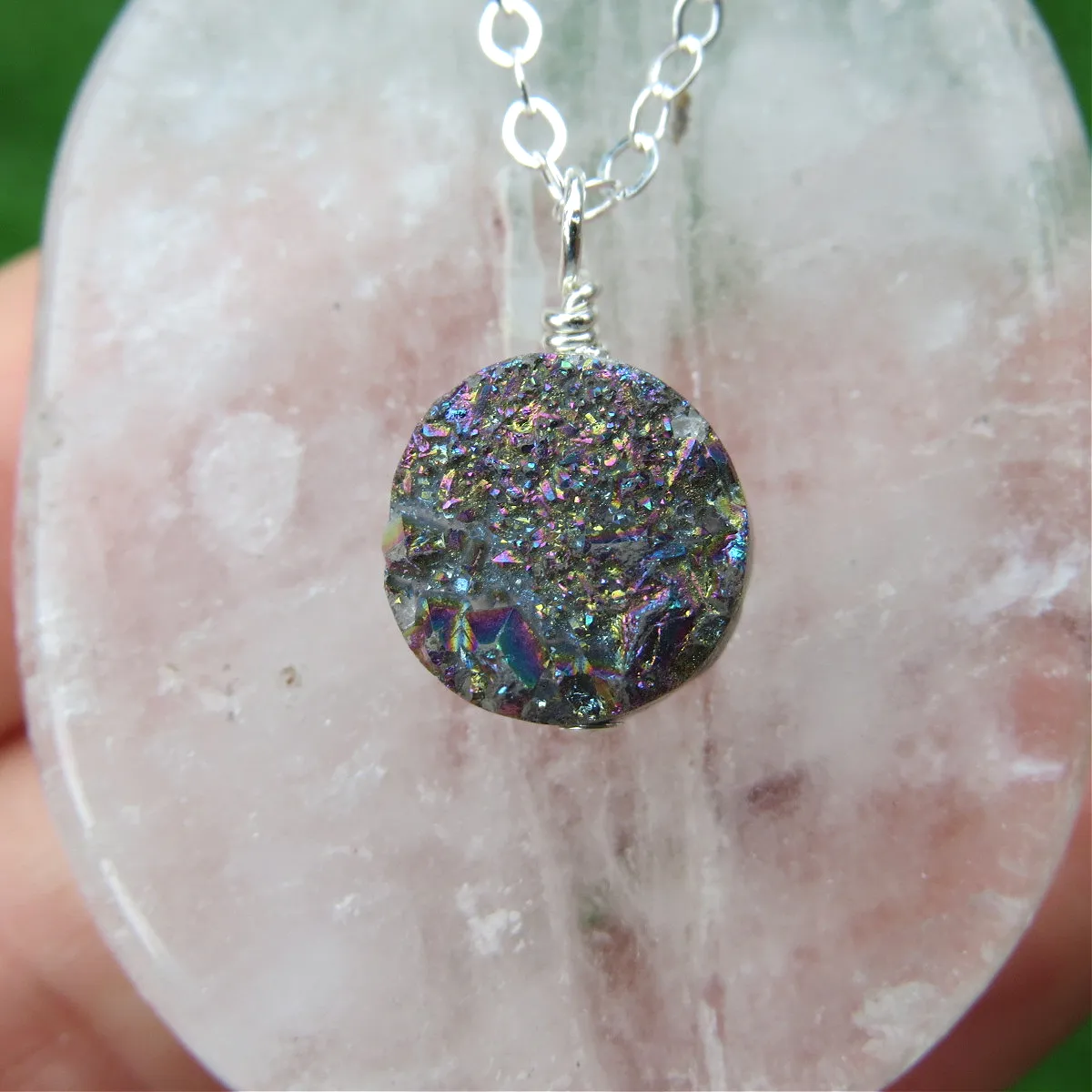 Rainbow Druzy Necklace | Rainbow Quartz Crystal Necklace | Druzy Jewelry