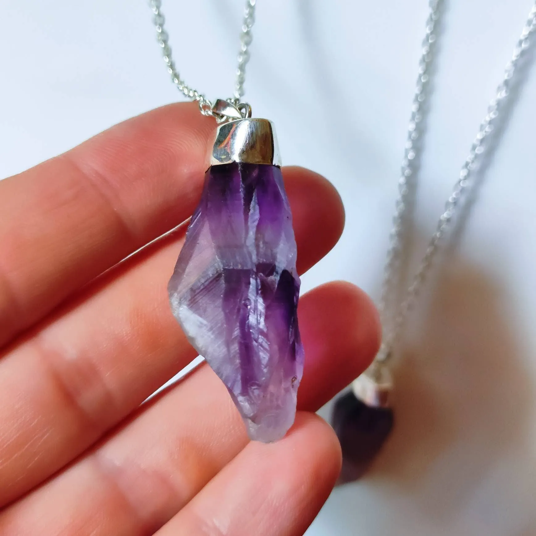 Raw Amethyst Crystal Quartz Pendant Necklace