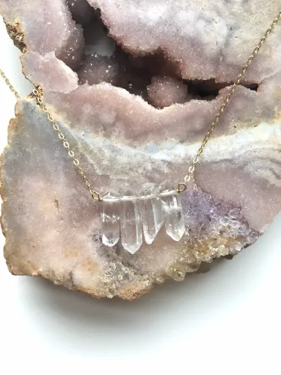 Raw Clear Quartz Row Necklace - Raw Crystal Necklace - Crystal Healing Necklace - Quartz Jewelry