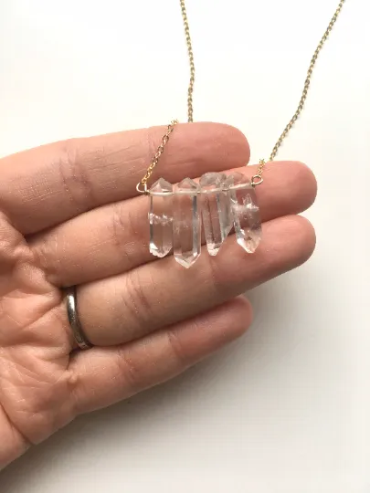 Raw Clear Quartz Row Necklace - Raw Crystal Necklace - Crystal Healing Necklace - Quartz Jewelry