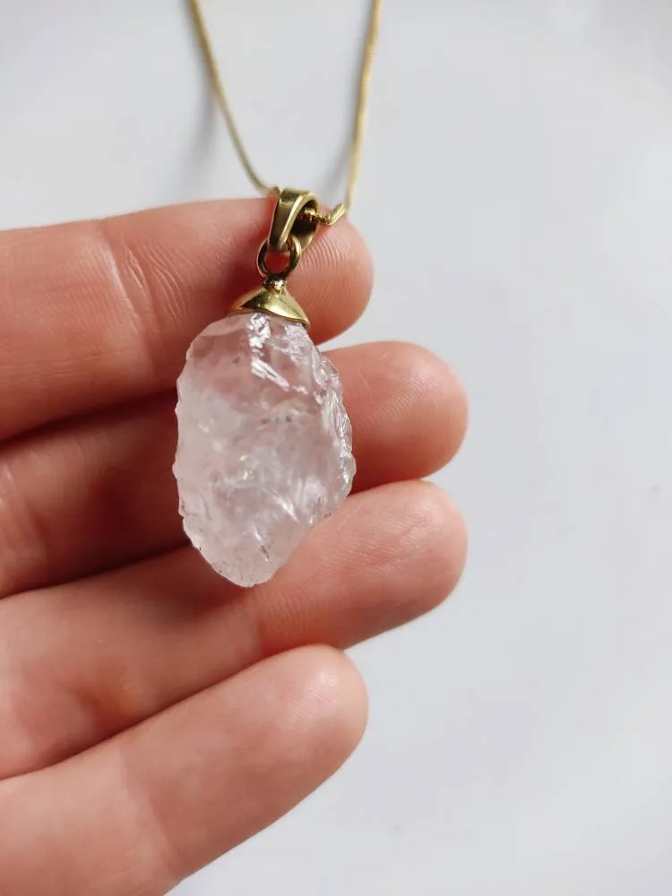 Raw Rose Quartz Crystal Pendant Necklace