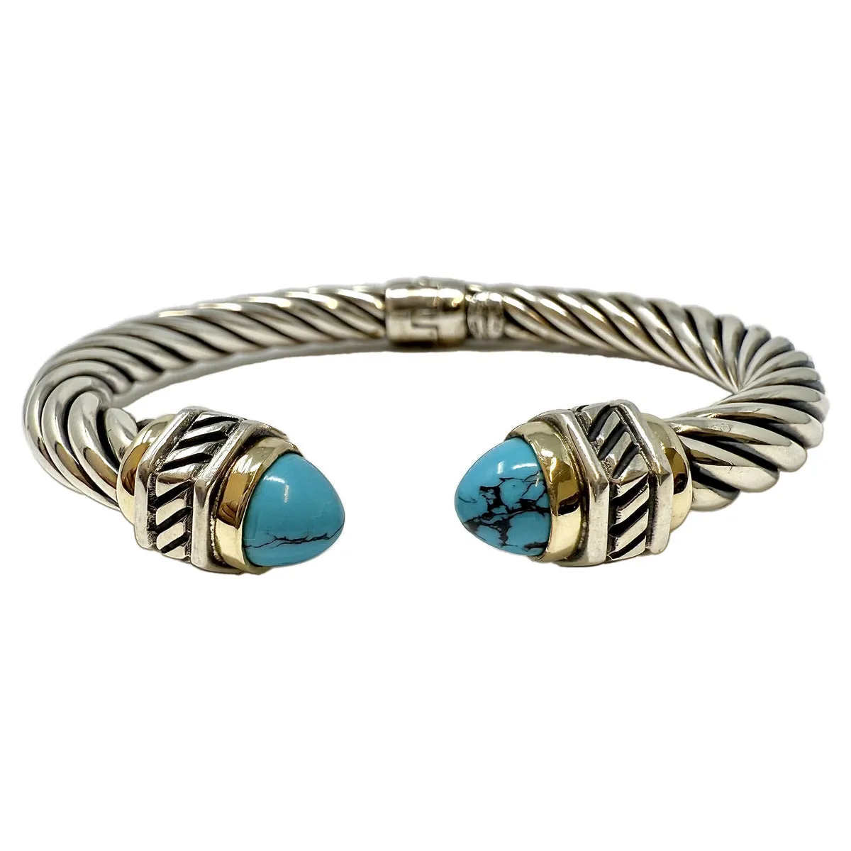 RCI Sterling Silver Hinged Bracelet with Turquoise and 18K Gold Accent