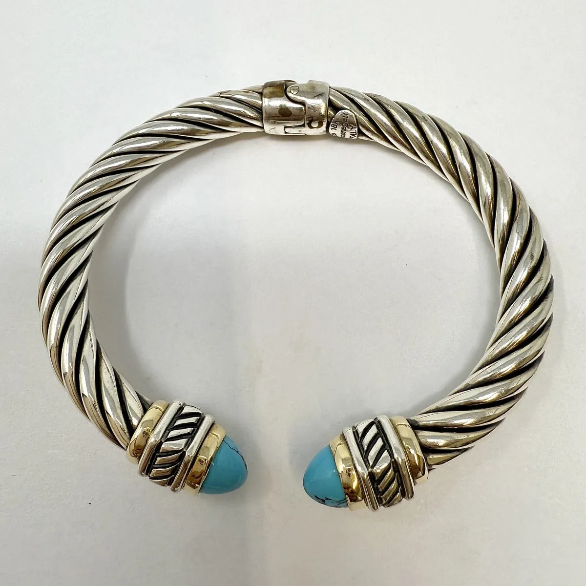 RCI Sterling Silver Hinged Bracelet with Turquoise and 18K Gold Accent