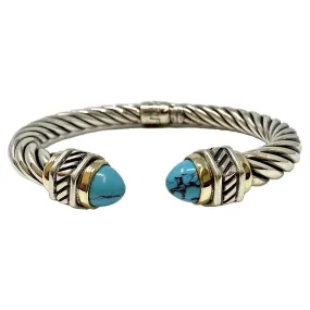 RCI Sterling Silver Hinged Bracelet with Turquoise and 18K Gold Accent