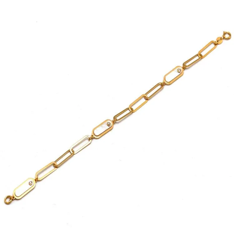 Real Gold Paper Clip Pearl Stone Bracelet (19 cm) - Model 0132 BR1698