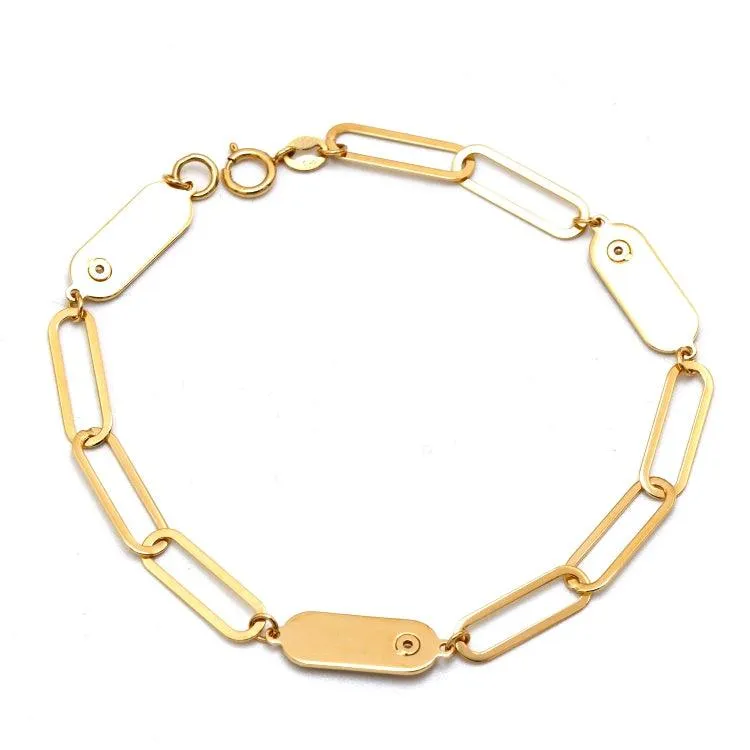 Real Gold Paper Clip Pearl Stone Bracelet (19 cm) - Model 0132 BR1698