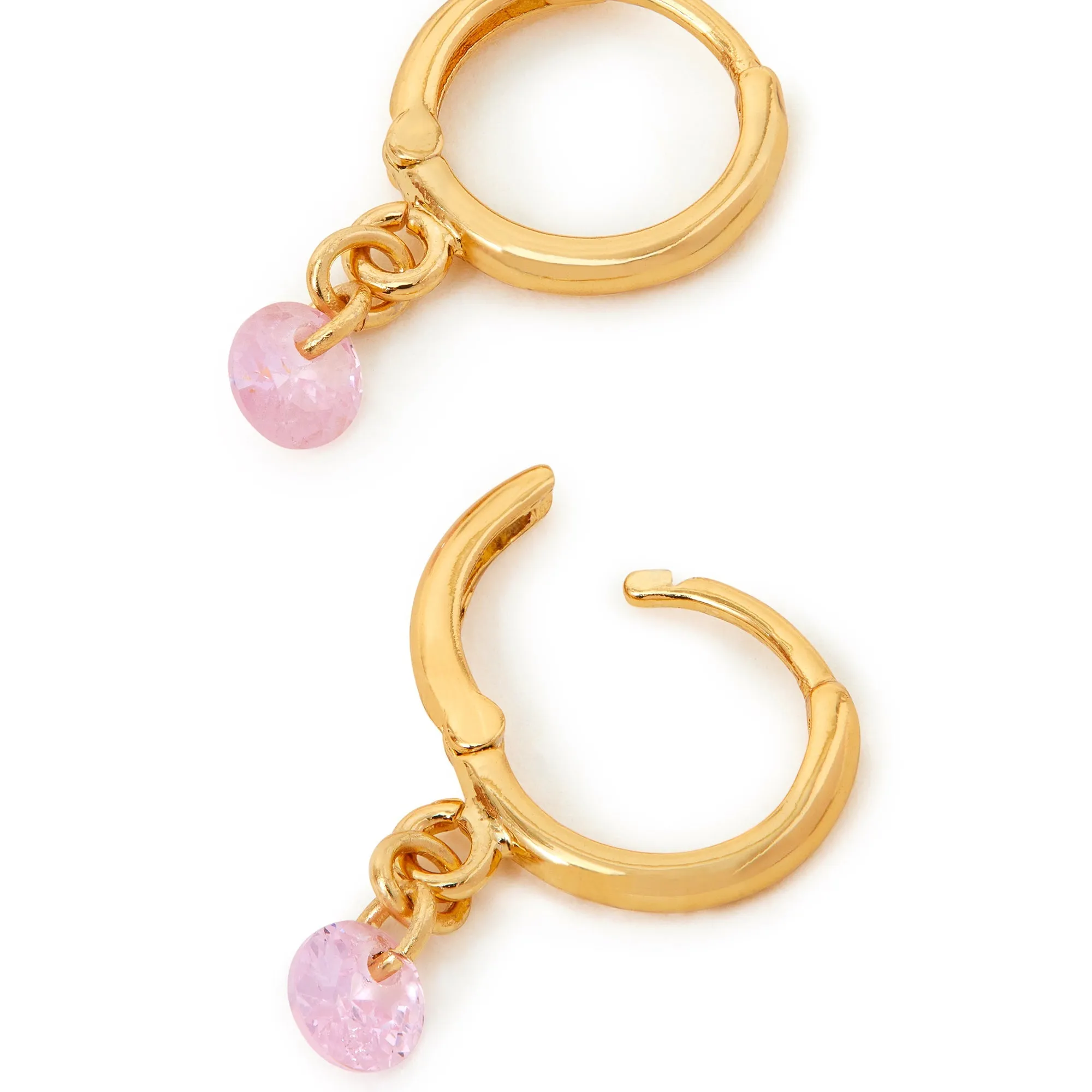 Real Gold Plated Pink Z Sparkle Huggies Earrings