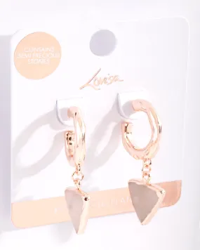 Real Rose Gold Plated Rose Quartz Triangle Hoop Earring