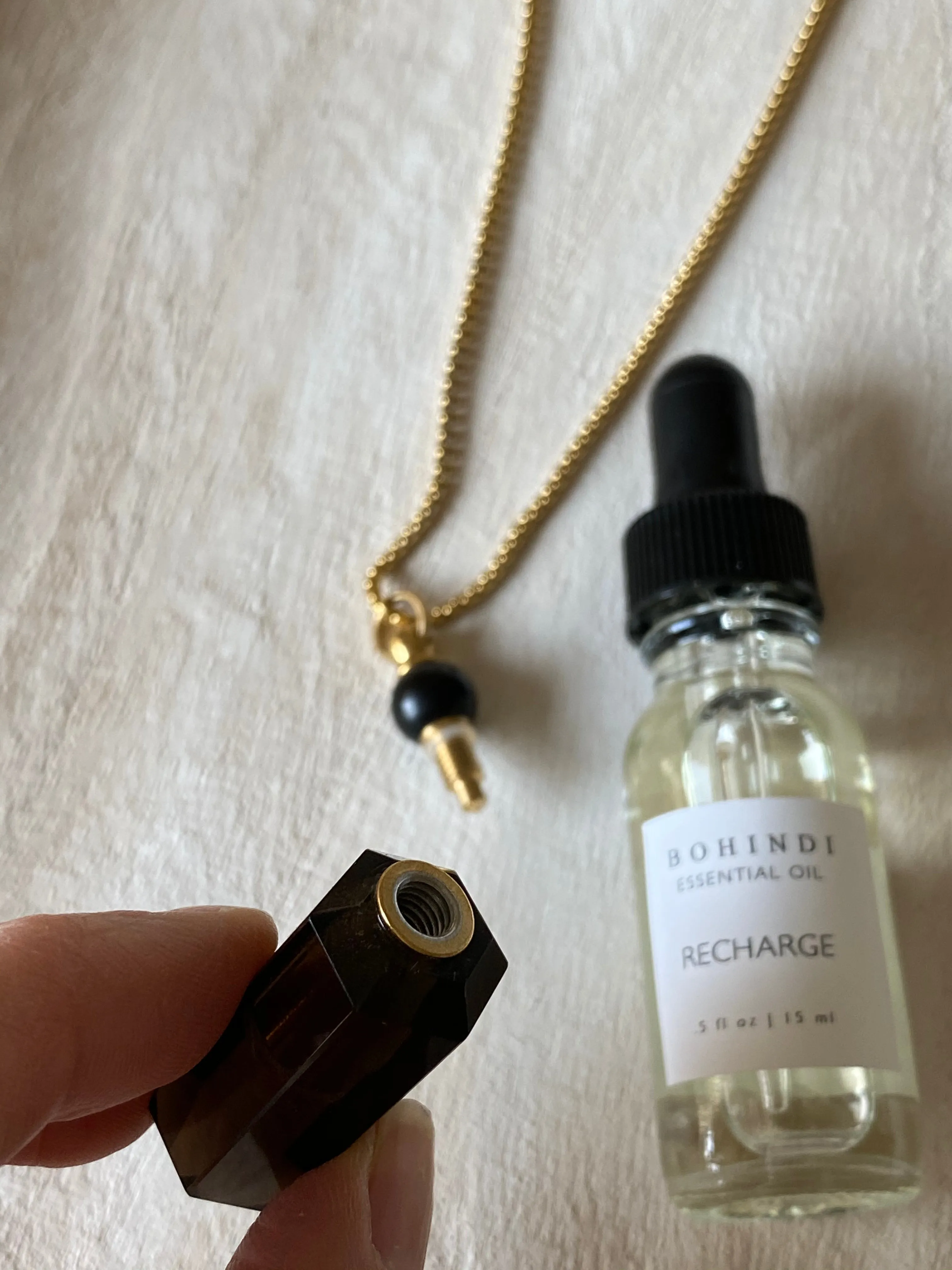 RECHARGE - ESSENTIAL OIL SMOKY QUARTZ VIAL NECKLACE