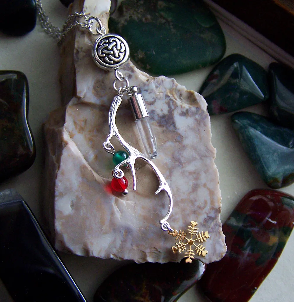 Reindeer Antler Celtic Quartz Yule Necklace