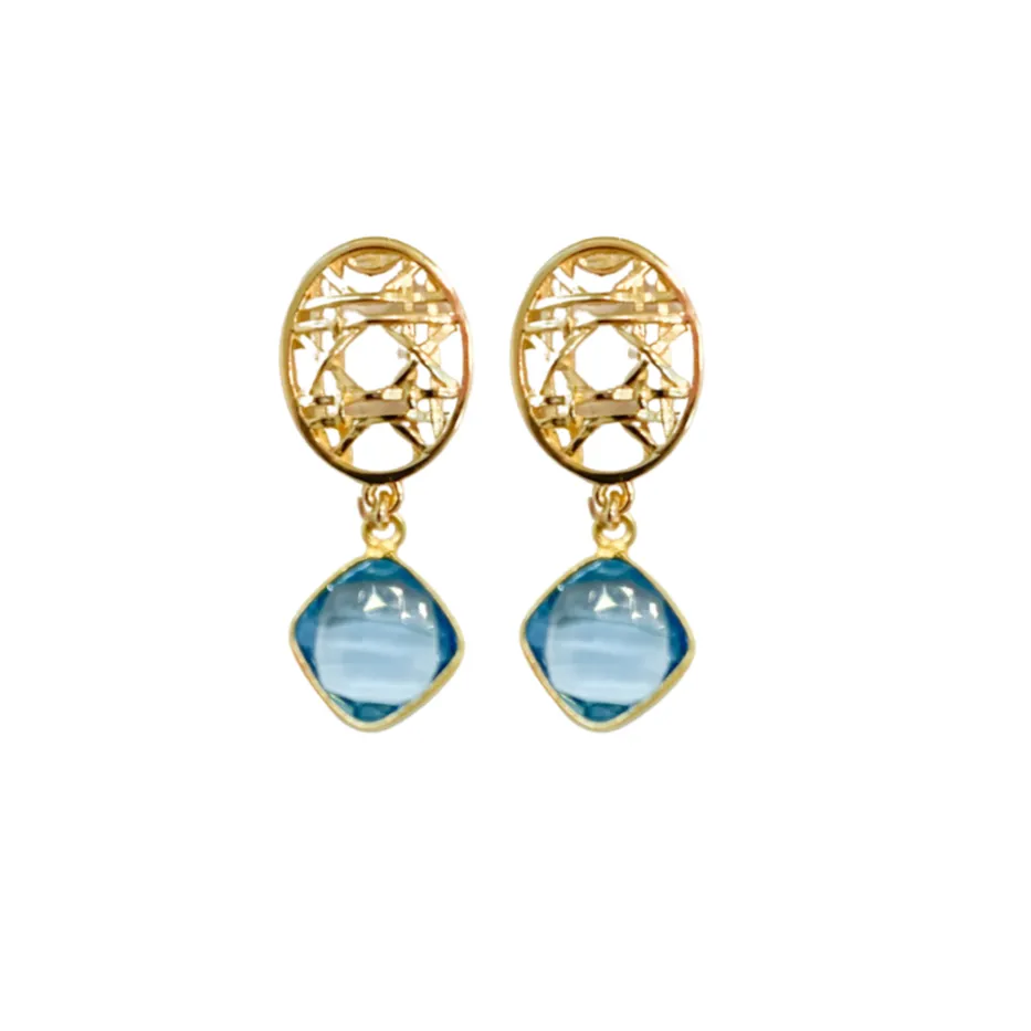 Remy Single Blue Quartz Drop Earrings