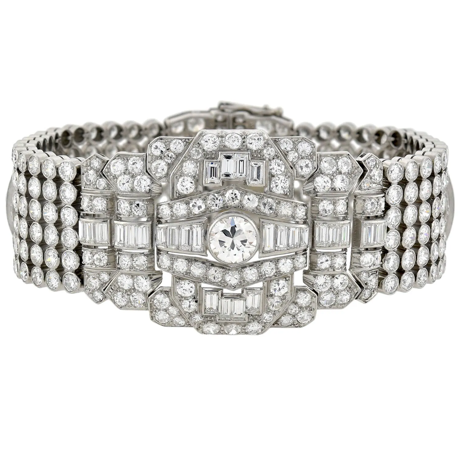 Retro Exquisite Platinum Diamond Encrusted Link Bracelet 32ctw