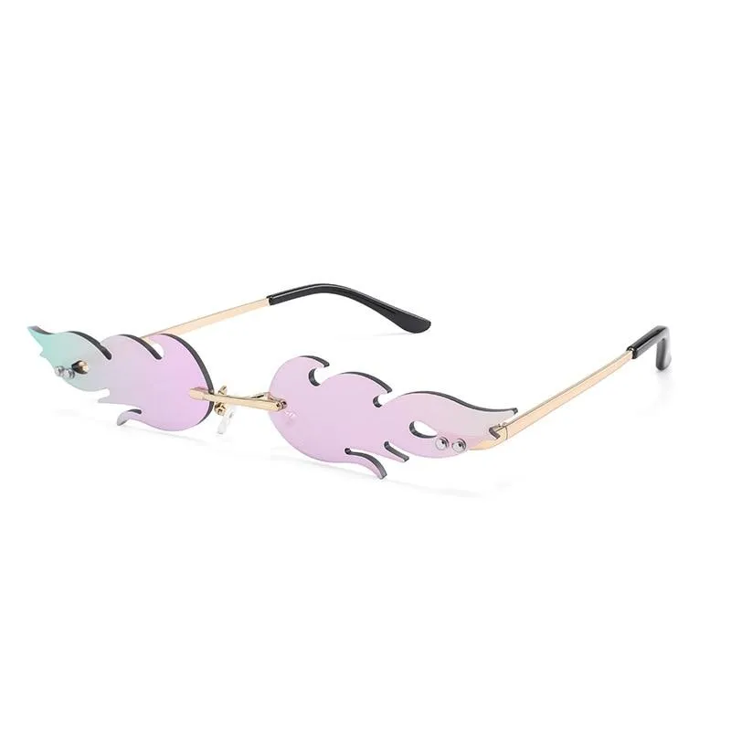 Rimless Fire Flame Shaped And Unisex Sunglasses Shades