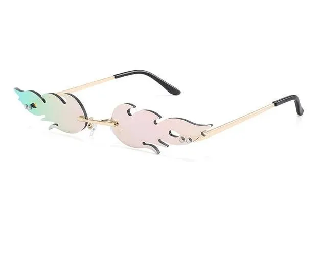 Rimless Fire Flame Shaped And Unisex Sunglasses Shades