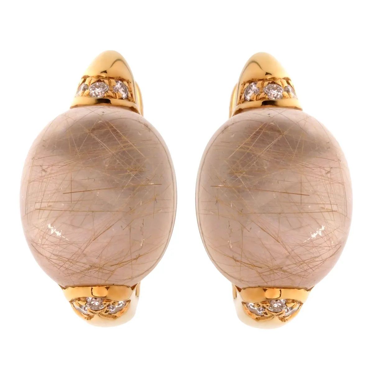 Roberto Coin Pink Rutilated Quartz Diamond Gold Earrings