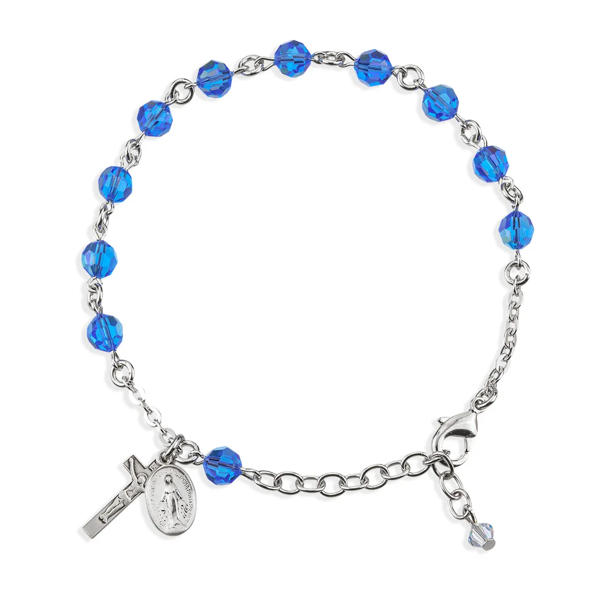 Rosary Bracelet Created with 6mm Sapphire Finest Austrian Crystal Round Beads by HMH - BR8550SP