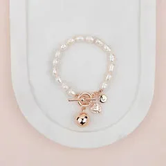 Rose Gold Ball on Freshwater Pearl Bracelet