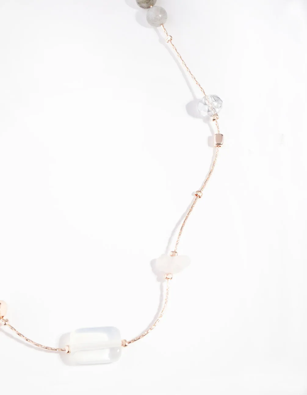 Rose Gold Mixed Rose Quartz Long Semi-Precious Necklace