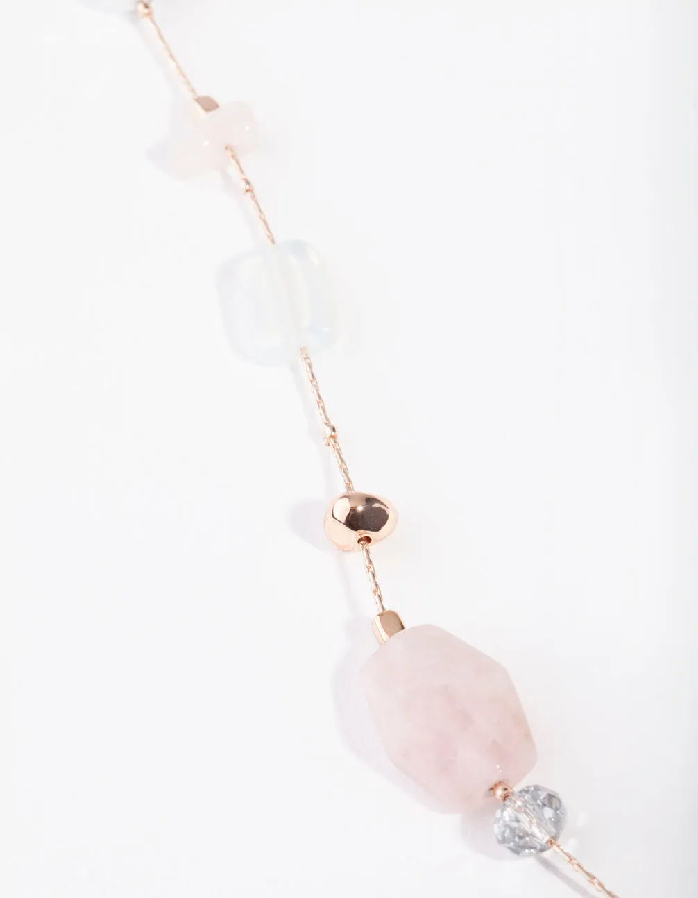 Rose Gold Mixed Rose Quartz Long Semi-Precious Necklace