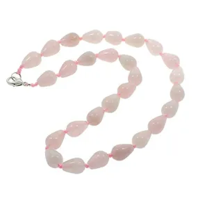 Rose Quartz 15mm Teardrop Shaped Gemstone Necklace For Women