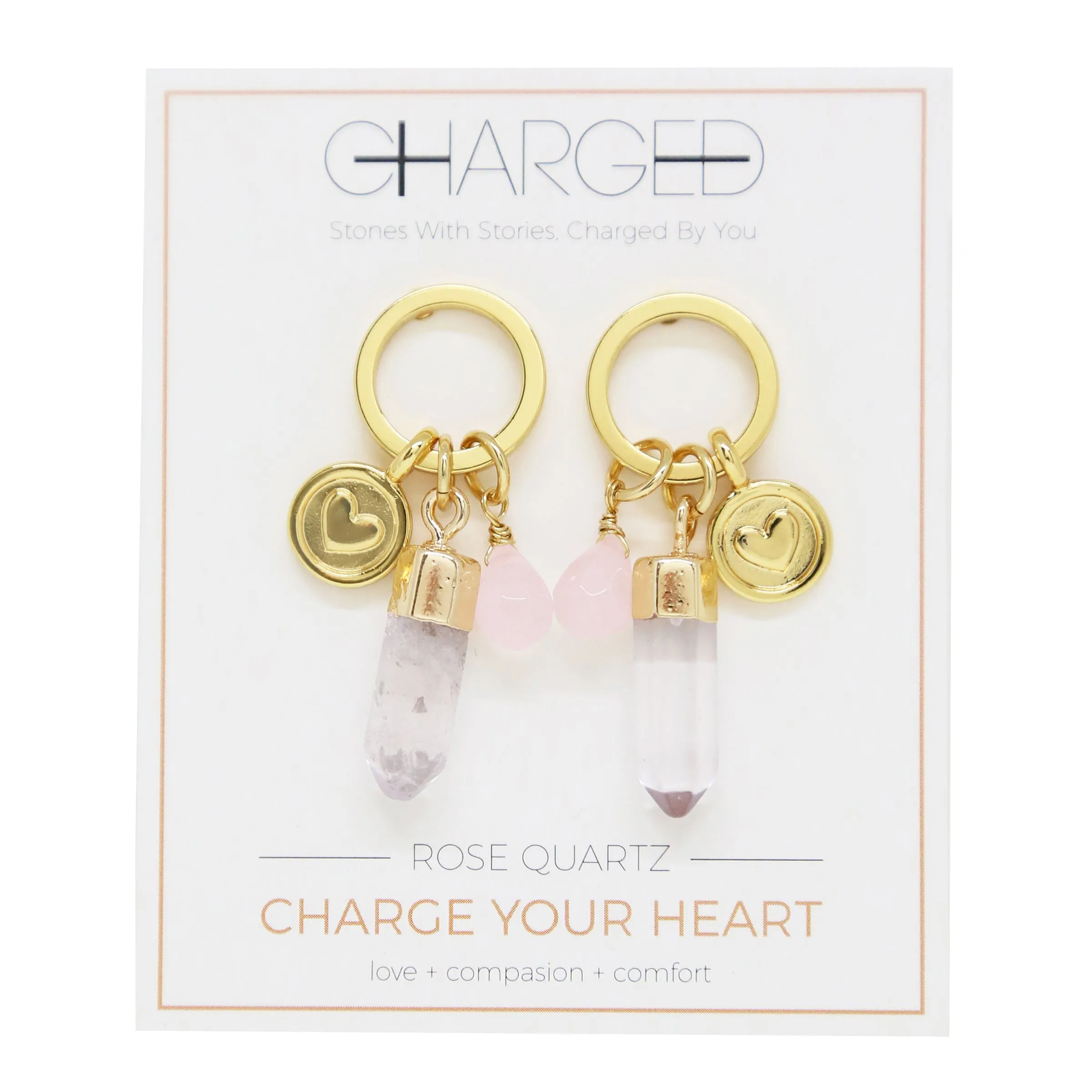 Rose Quartz & Gold Charm Earrings