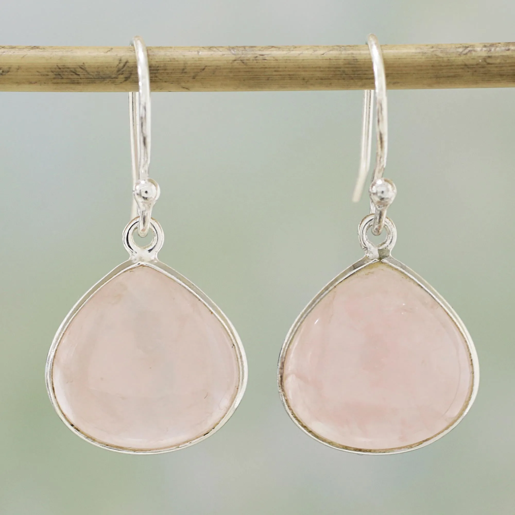 Rose Quartz and Sterling Silver Dangle Earrings from India - Dancing Soul | NOVICA